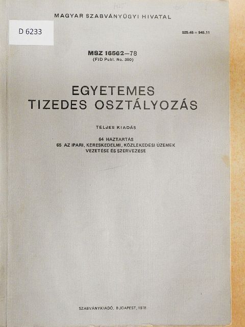 Egyetemes tizedes osztályozás 64-65. [antikvár]