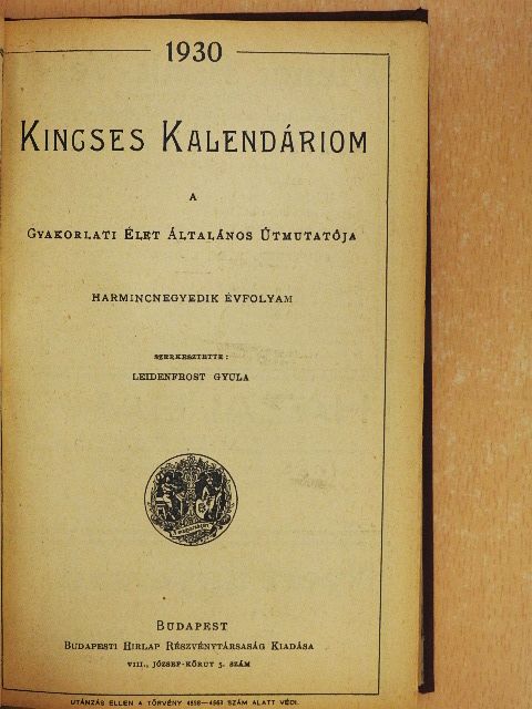 Kincses Kalendáriom 1930 [antikvár]