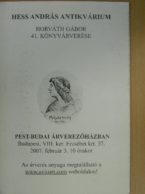 Hess András Antikvárium - Horváth Gábor 41. könyvárverése [antikvár]