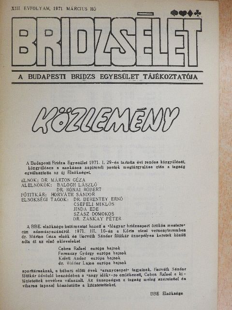 Bridzsélet 1971. március [antikvár]