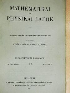 Bauer Mihály - Mathematikai és physikai lapok 1917. november-deczember [antikvár]