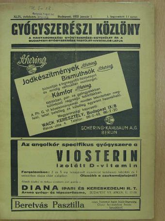 Gyógyszerészi Közlöny 1933. január 1. [antikvár]
