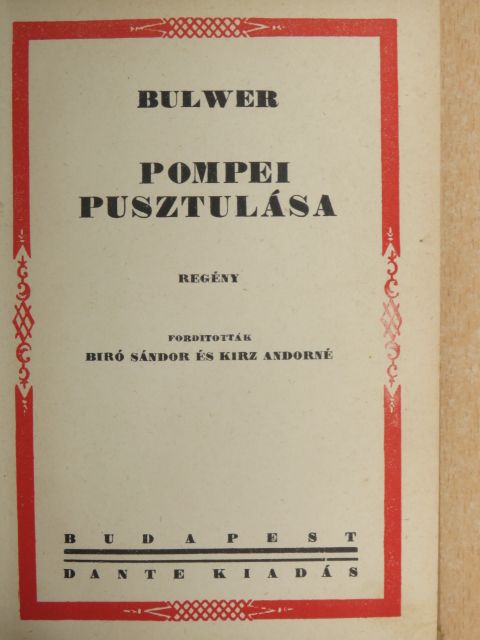 Bulwer - Pompei pusztulása [antikvár]