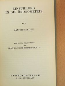 Jan Tinbergen - Einführung in die Ökonometrie [antikvár]