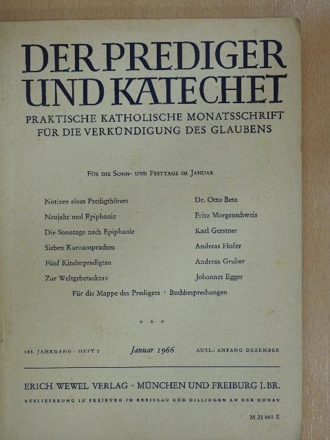 Andreas Gruber - Der Prediger und Katechet Januar 1966.  [antikvár]