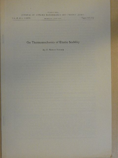 S. Nemat-Nasser - On Thermomechanics of Elastic Stability [antikvár]