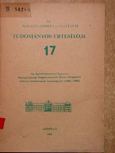 Az Agrártudományi Egyetem Mezőgazdasági Gépészmérnöki Karán elfogadott doktori értekezések [antikvár]