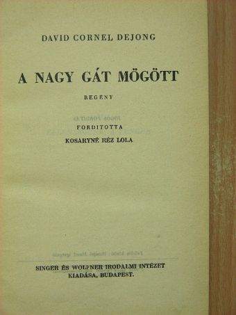 David Cornel DeJong - A nagy gát mögött [antikvár]