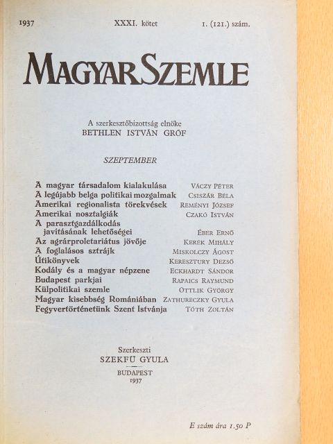 Csiszár Béla - Magyar Szemle 1937. szeptember [antikvár]
