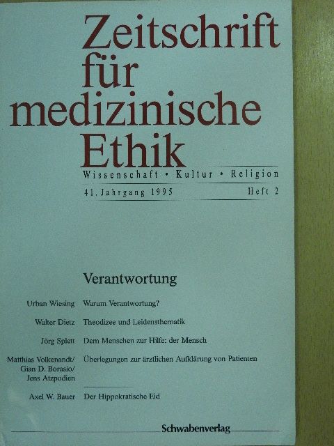 Gerhard Höver - Zeitschrift für medizinische Ethik 1995/2 [antikvár]