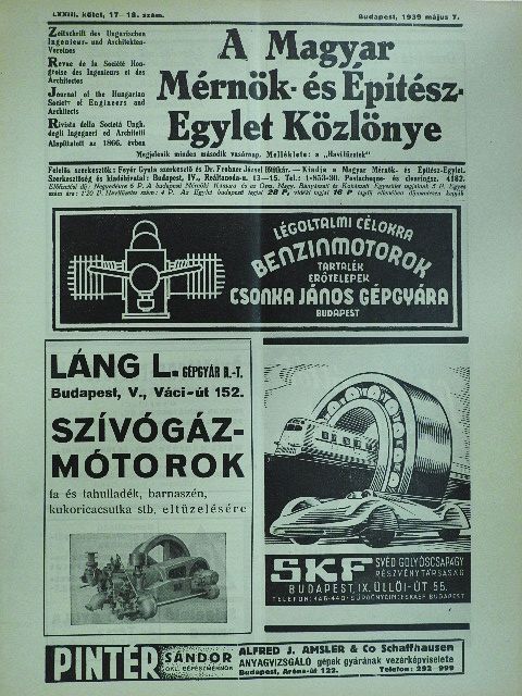 Beliczay András - A Magyar Mérnök- és Építész-Egylet Közlönye 1939. május 7. [antikvár]