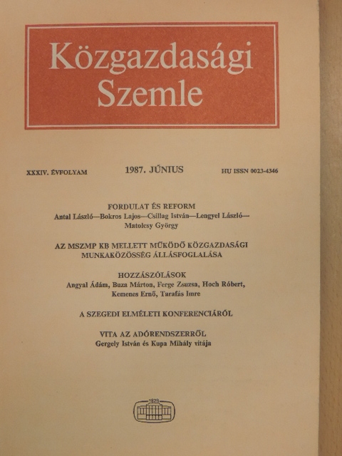 Angyal Ádám - Közgazdasági Szemle 1987. június [antikvár]