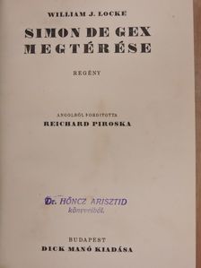 William J. Locke - Simon de Gex megtérése [antikvár]