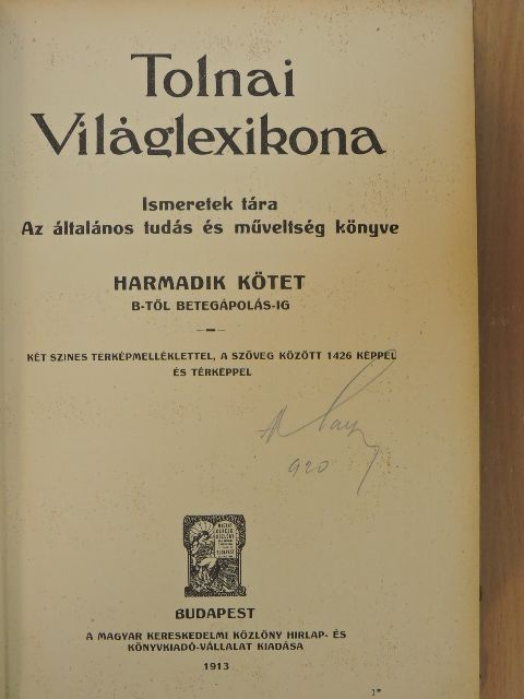 Tolnai Világlexikona III. (töredék) [antikvár]