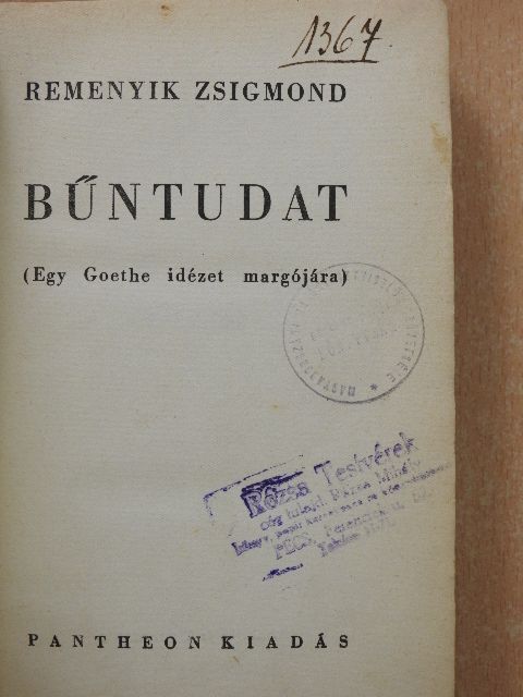 Remenyik Zsigmond - Bűntudat [antikvár]