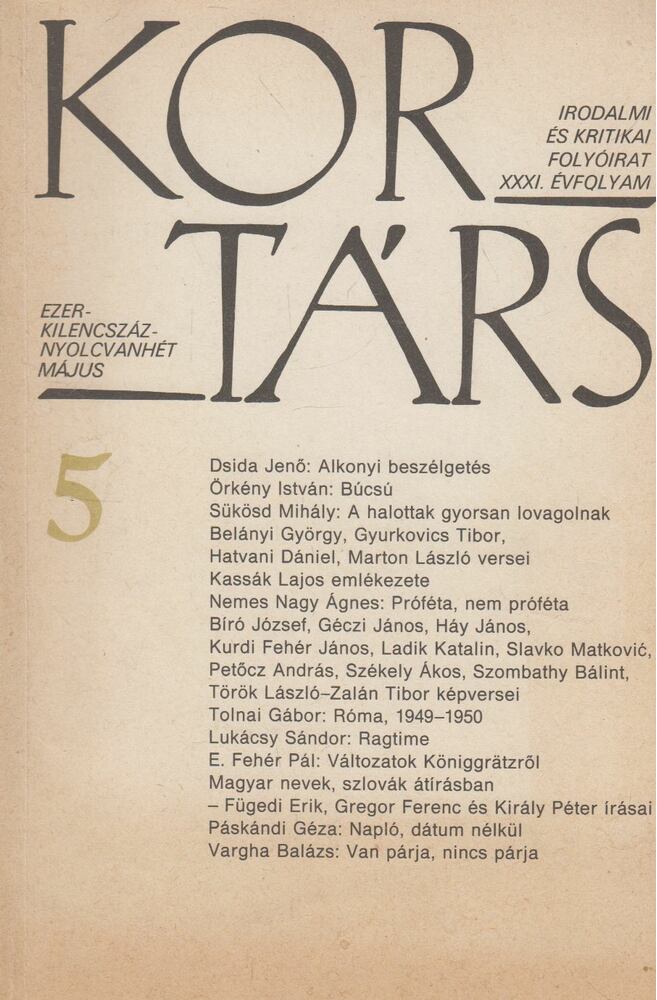 SZÁRAZ GYÖRGY - Kortárs 1987. 5. szám május [antikvár]