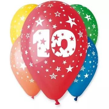 Színes számos lufi, csillagos 5 darabos - 10