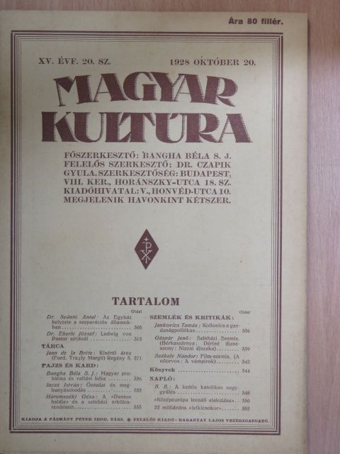 B. B. - Magyar Kultúra 1928. október 20. [antikvár]