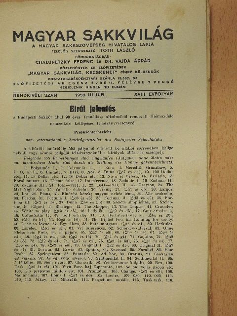 Magyar Sakkvilág 1933. julius [antikvár]
