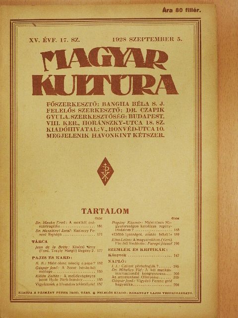 B. B. - Magyar Kultúra 1928. szeptember 5. [antikvár]