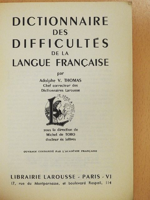 Dictionnaire des difficultés de la langue francaise [antikvár]
