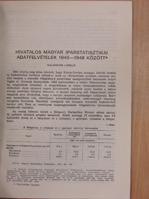 Halkovics László - Hivatalos magyar iparstatisztikai adatfelvételek 1945-1948 között [antikvár]