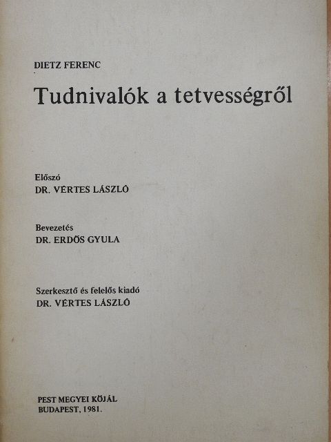 Dietz Ferenc - Tudnivalók a tetvességről [antikvár]