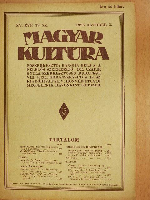 Bangha Béla S. J. - Magyar Kultúra 1928. október 5. [antikvár]