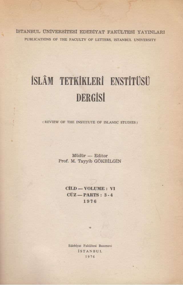 Tayyib Gökbilgin - Islam tetkikleri enstitüsü dergisi [antikvár]