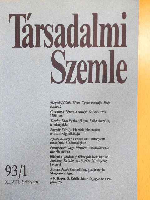 Bognár Károly - Társadalmi Szemle 1993. január [antikvár]