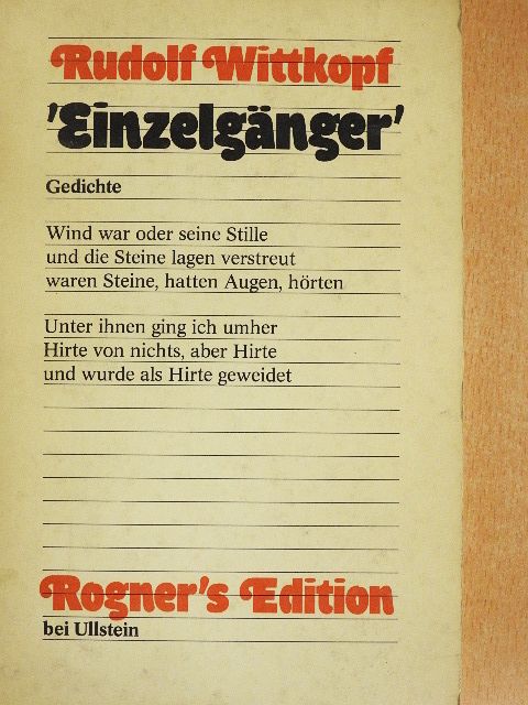Rudolf Wittkopf - 'Einzelgänger' [antikvár]