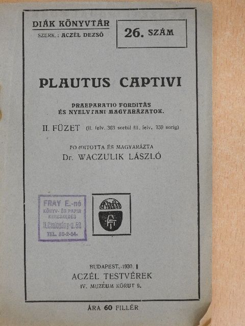 Plautus captivi [antikvár]