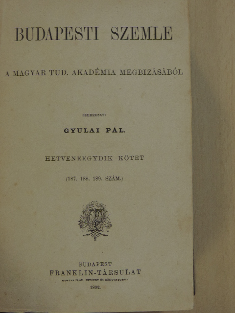 Alarcon Péter - Budapesti Szemle 71. kötet 187-189. szám/72. kötet 190-192. szám [antikvár]