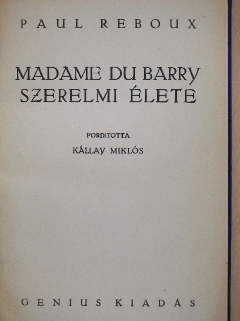 Paul Reboux - Madame du Barry szerelmi élete [antikvár]