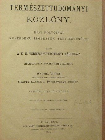 Dalmady Zoltán - Természettudományi Közlöny 1904. január-december/Pótfüzetek a Természettudományi Közlönyhöz 1904. január-december [antikvár]