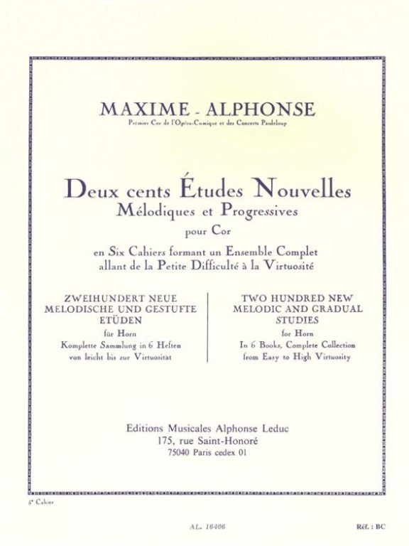 MAXIME-ALPHONSE - DEUX CENTS ÉTUDES NOUVELLES 5: 20 ÉTUDES TRES DIFFICILES POR COR