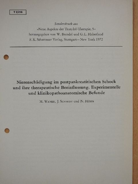 J. Schmidt - Nierenschädigung im postpankreatitischen Schock und ihre therapeutische Beeinflussung. Experimentelle und klinikopathoanatomische Befunde [antikvár]