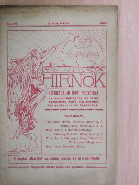 Csávossy Elemér S. J. - Hirnök 1920. május [antikvár]