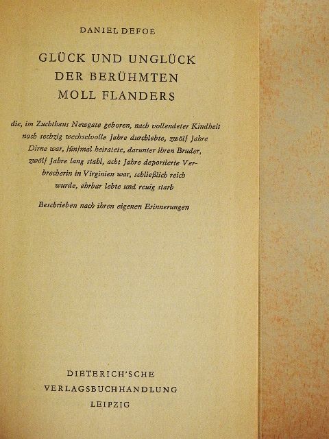 Daniel Defoe - Glück und Unglück der Berühmten Moll Flanders [antikvár]