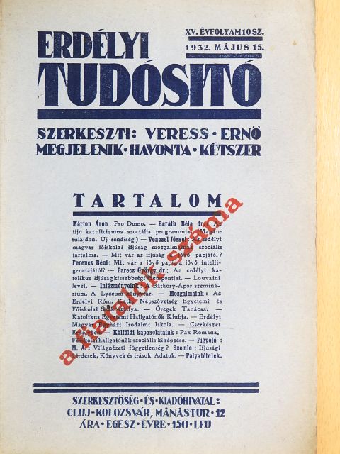 Dr. Baráth Béla - Erdélyi Tudósitó 1932. május 15. [antikvár]