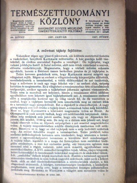 Dr. Grósz Emil - Természettudományi Közlöny 1937. január-december/Pótfüzetek a Természettudományi Közlönyhöz 1937. január-december [antikvár]