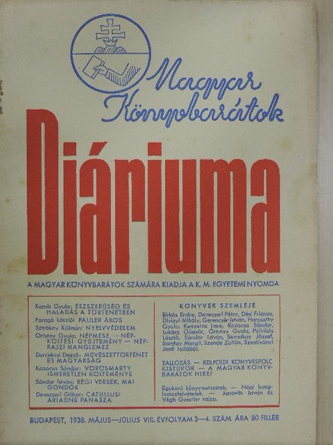Dercsényi Dezső - Magyar Könyvbarátok Diáriuma 1938. május-július [antikvár]