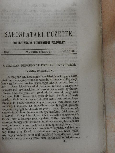 Simon József - Sárospataki Füzetek 1858. március 31. [antikvár]