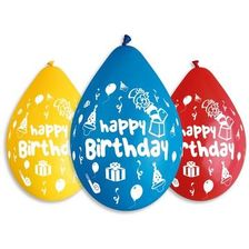 Happy Birthday feliratos lufi vegyes színekben, 30 cm - 5 db