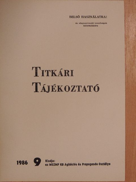 Titkári tájékoztató 1986/9. [antikvár]