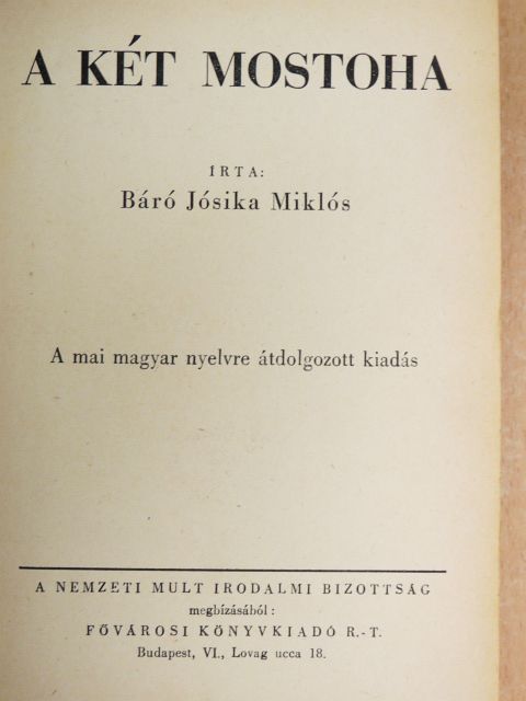 Báró Jósika Miklós - A két mostoha [antikvár]