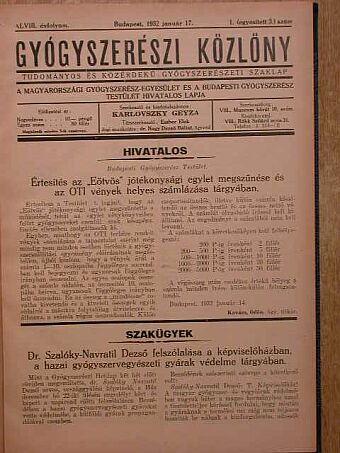 Gyógyszerészi Közlöny 1932. január-november (nem teljes évfolyam) [antikvár]