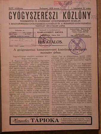 Gyógyszerészi Közlöny 1928. (nem teljes évfolyam) [antikvár]