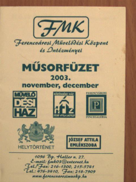 Ferencvárosi Művelődési Központ és Intézményei Műsorfüzet 2003. november, december [antikvár]