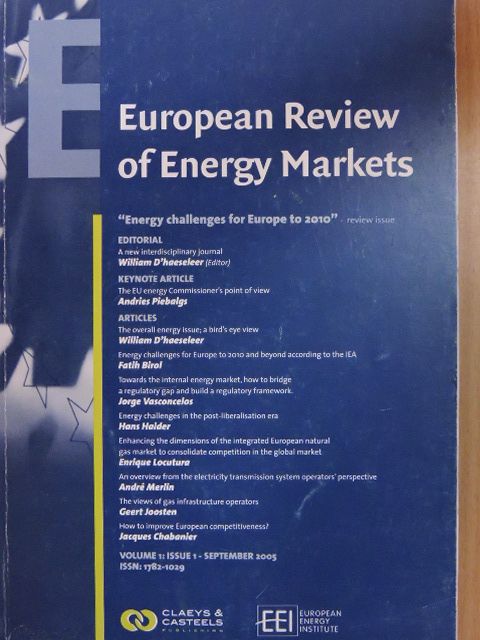 André Merlin - European Review of Energy Markets September 2005. [antikvár]